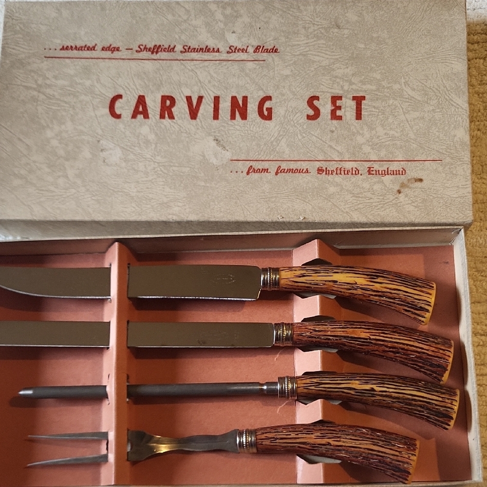 Vintage Sheffield Stainless Steel Carving Set